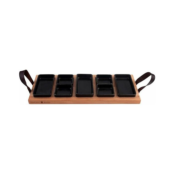 Borreltray 5-vaks met schaaltjes zwart 49 cm Borreltray 5-vaks met schaaltjes zwart 49 cm