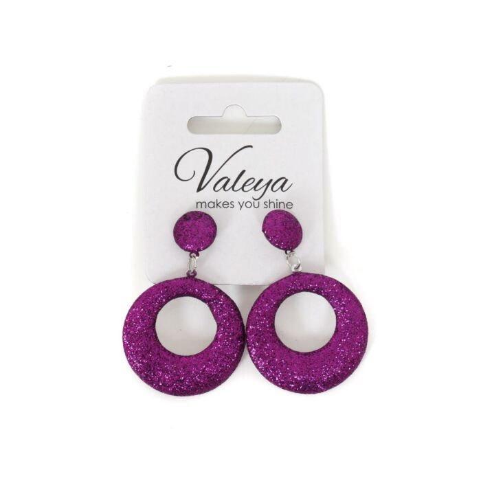Oorbel glitter rond paars