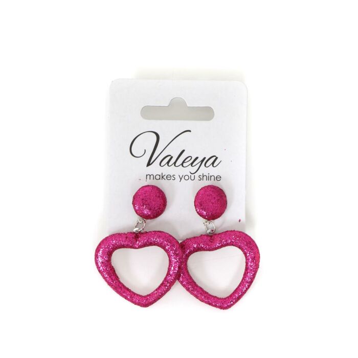 Oorbel glitter hart pink