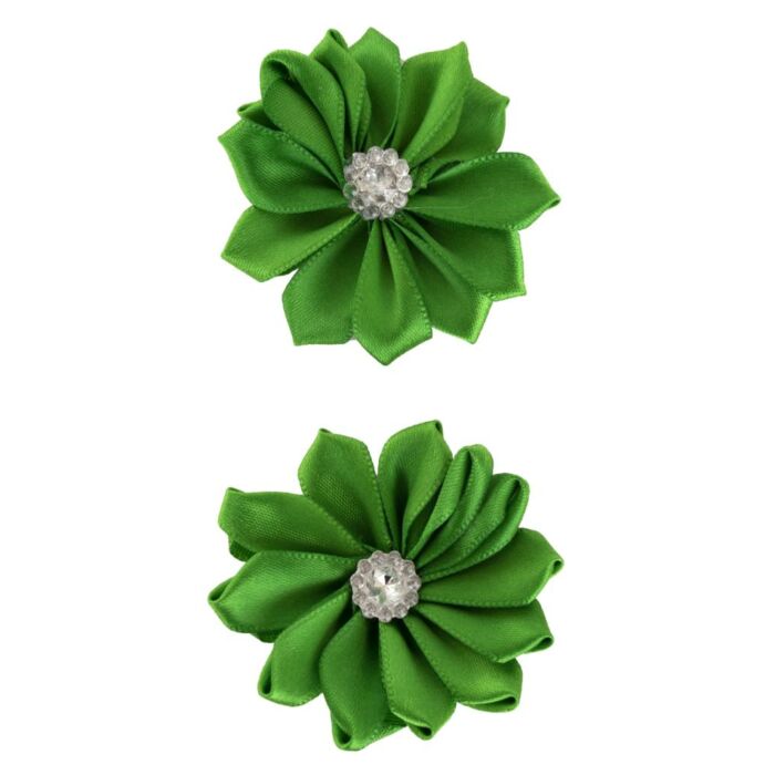 Bloem satijn met steen 6 cm groen Bloem satijn met steen 6 cm groen