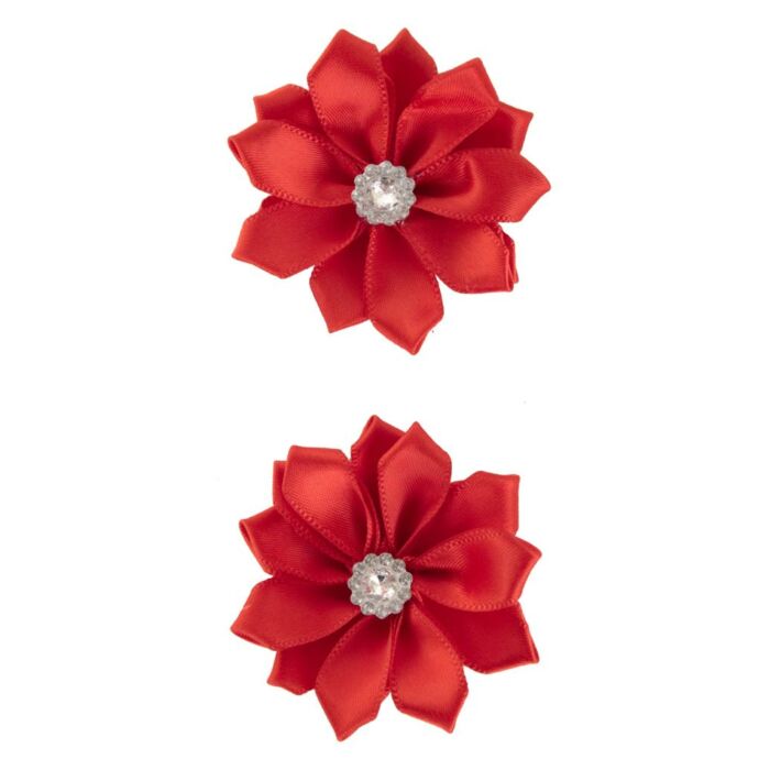 Bloem satijn met steen 6 cm rood Bloem satijn met steen 6 cm rood