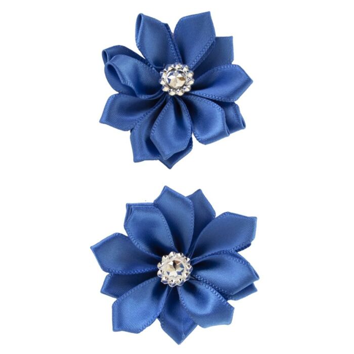 Bloem satijn met steen 6 cm blauw Bloem satijn met steen 6 cm blauw