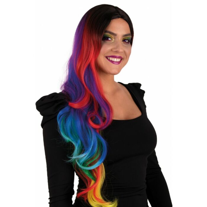 Pruik Selena lang met krullen regen