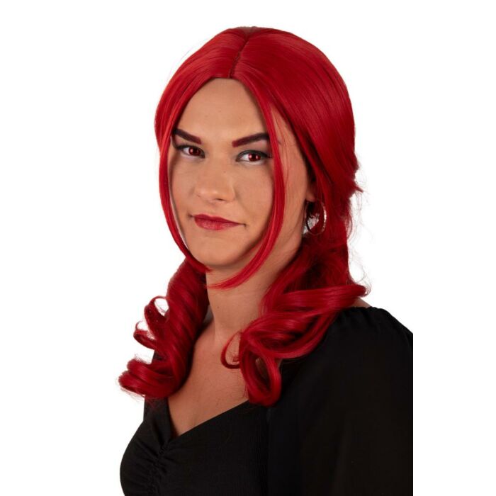Pruik Raewyn Rood lang haar met 2 vlechten
