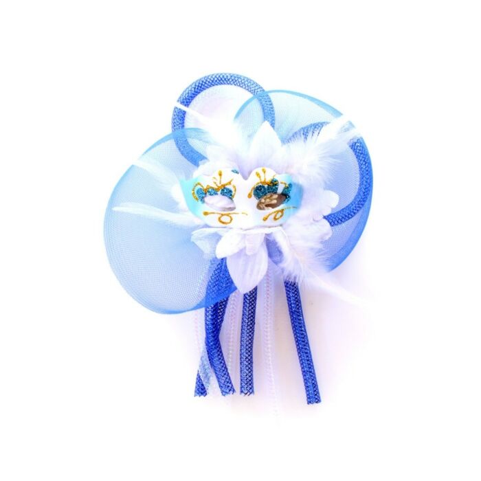 Broche bloem en oogmasker blauw
