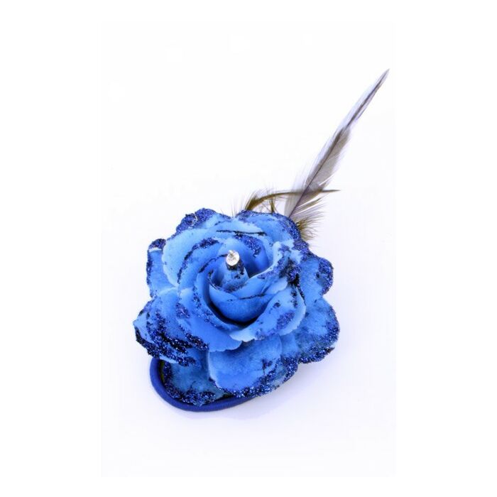 Bloem op speld met elastiek blauw Bloem op speld met elastiek blauw