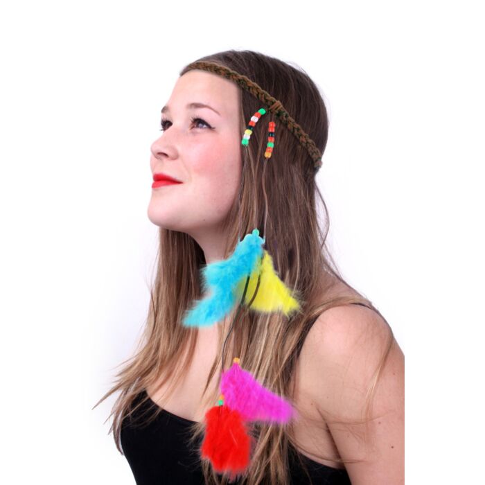 Hoofdband met kralen en veertjes multicolour Hoofdband met kralen en veertjes multicolour