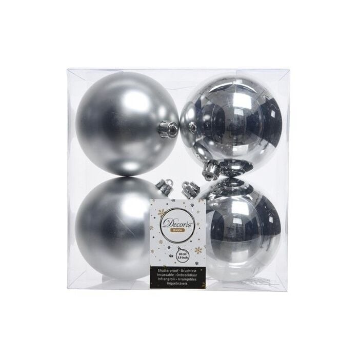 Kerstbal kunststof d10cm glanzend mat zilver 4st
