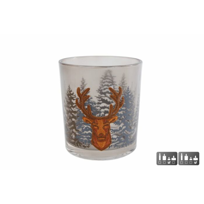 Theelichthouder rendier glas Ø 8 cm