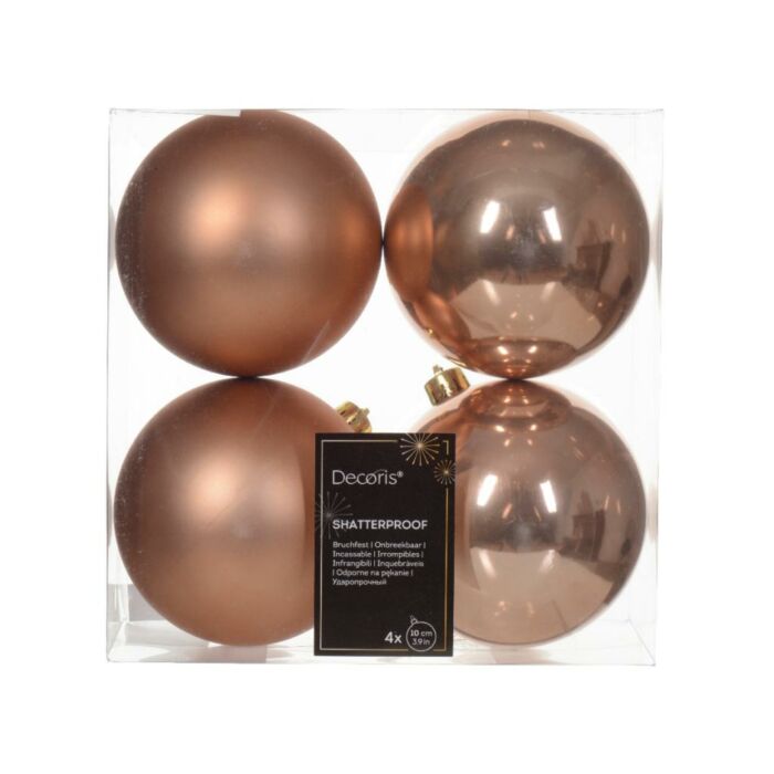 Kerstballen sprankelend roze kunststof mix Ø 10 cm set van 4 - Decoris Kerstballen sprankelend roze kunststof mix Ø 10 cm set van 4 - Decoris