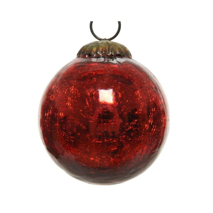 Kerstbal glas crackle rood Ø 7,5 cm  - Decoris