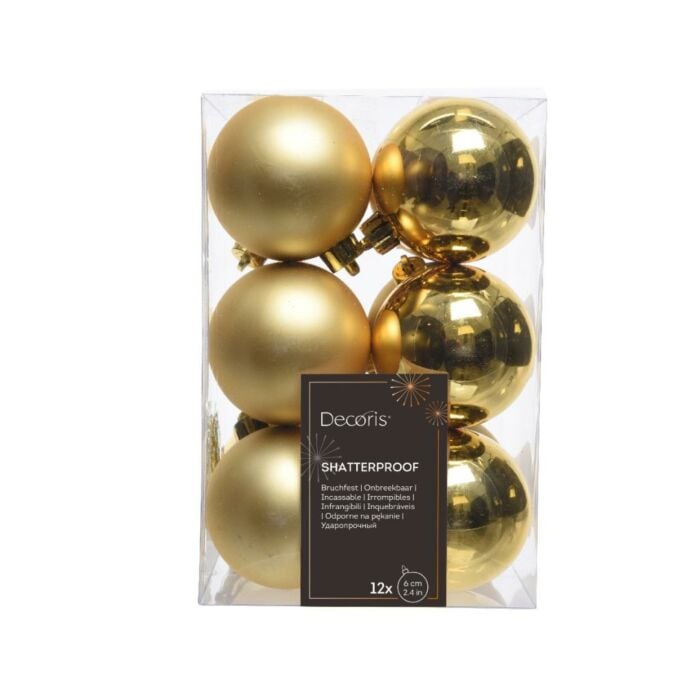 Kerstballen licht goud kunststof mix Ø 6 cm set van 12 - Decoris Kerstballen licht goud kunststof mix Ø 6 cm set van 12 - Decoris