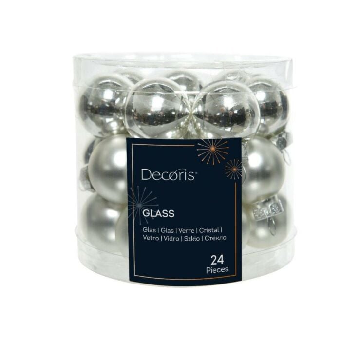 Kerstbal glas enamel zilver Ø 2,5 cm set van 24 - Decoris