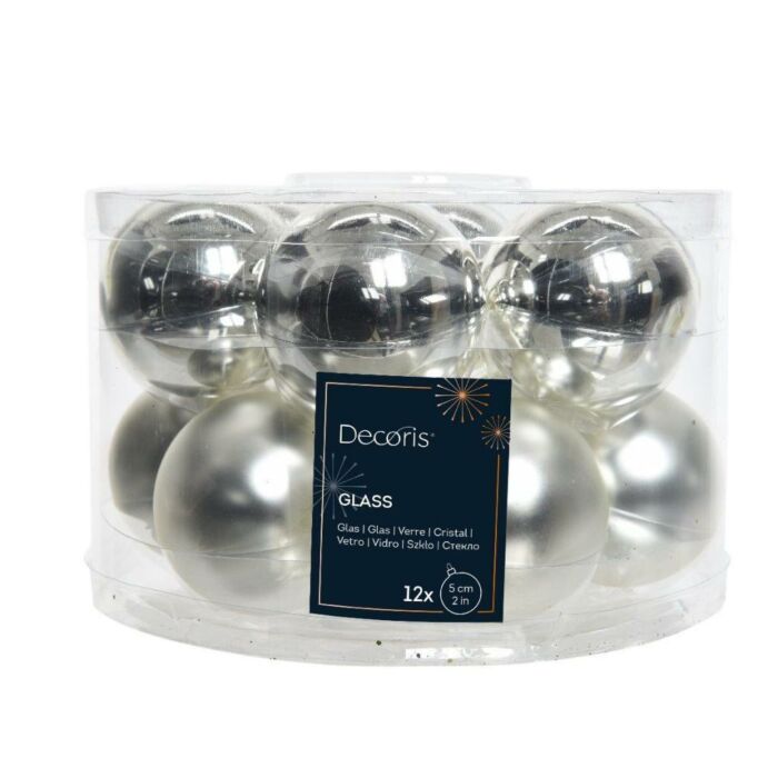 Kerstballen glas mix zilver Ø 5 cm set van 12 - Decoris