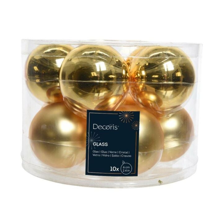 Kerstballen glas mix licht goud Ø 6 cm set van 10 - Decoris