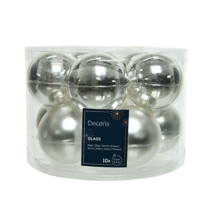 Kerstballen glas mix zilver Ø 6 cm set van 10 - Decoris