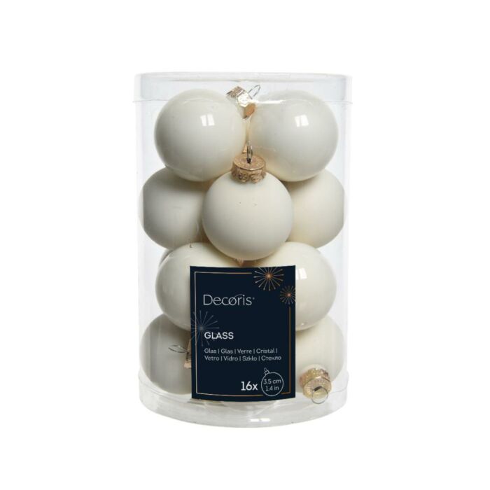 Kerstballen glas wolwit 3,5 cm set van 16 - Decoris