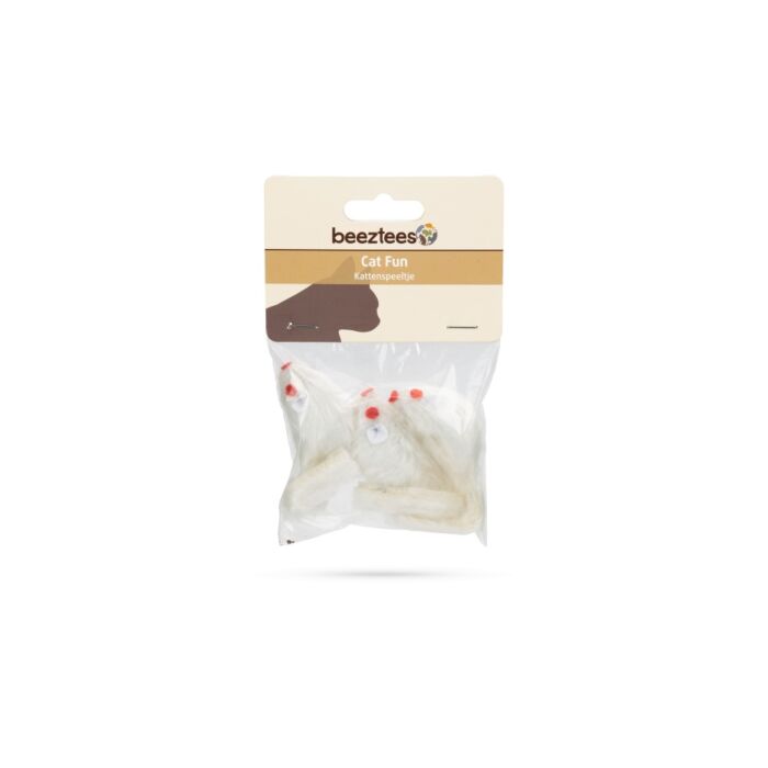 Pluche muisje wit 3 stuks L 5 cm - Beeztees