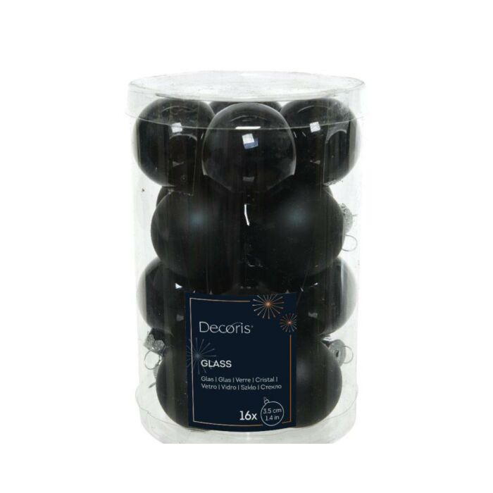 Kerstballen glas zwart 3,5 cm set van 16 - Decoris
