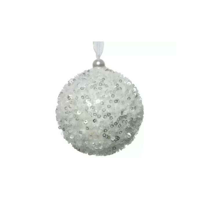 Kerstbal foam pailletten wit Ø 8 cm