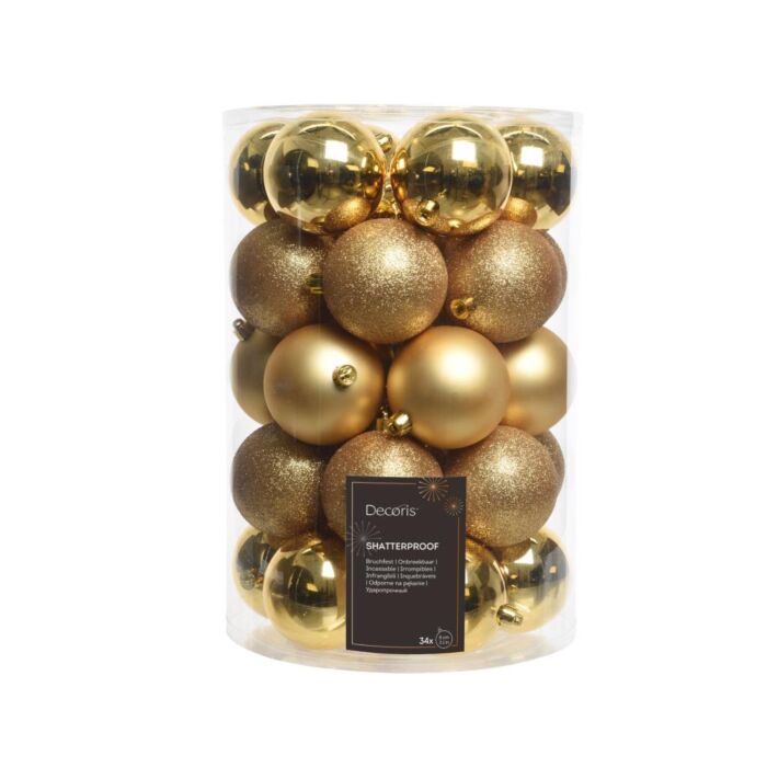 Kerstballen Shiny-Matt-Glitter Ø8 cm Light Gold set van 34 Kerstballen Shiny-Matt-Glitter Ø8 cm Light Gold set van 34