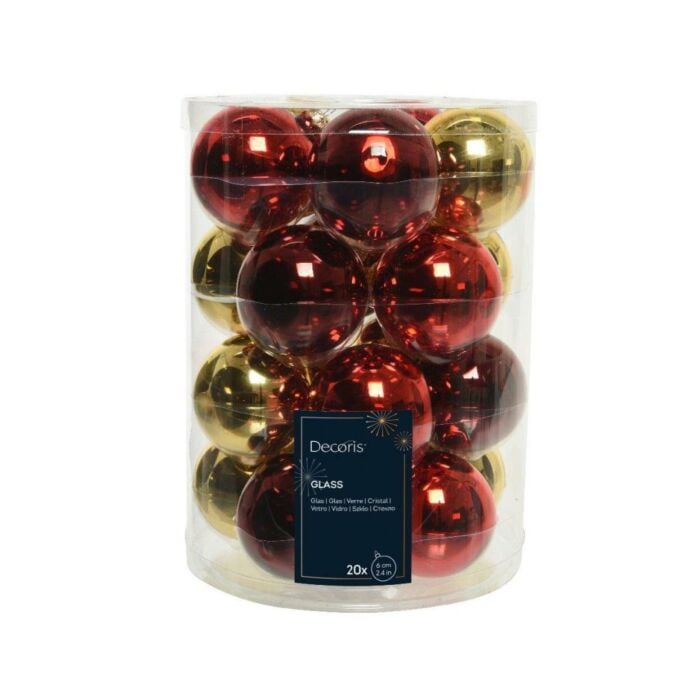 Kerstbal glas rood goud Ø 6 cm set van 20 - Decoris
