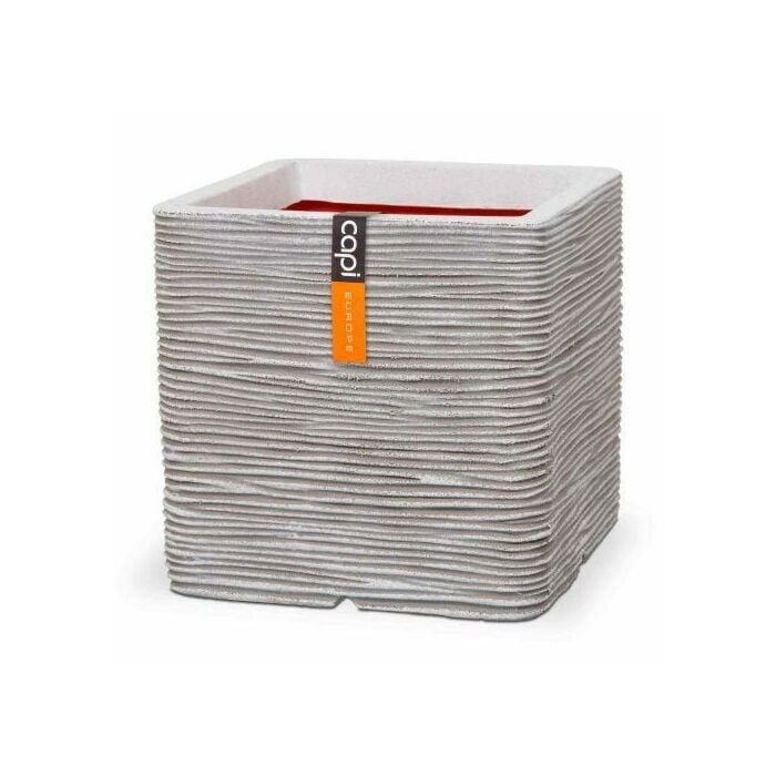 Pot vierkant rib beige 40 cm