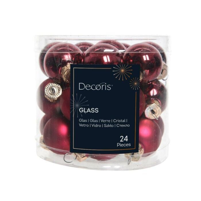 Kerstbal glas enamel ossenbloed Ø 2,5 cm set van 24 - Decoris