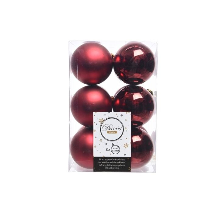 Shatterproof Plain Baubles Shiny-Matt Red 6 pcs