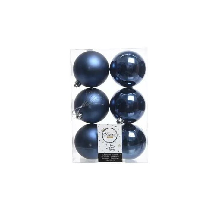 Kerstballen blauw kunststof Ø 8 cm set van 6