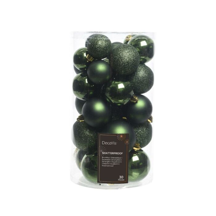 Kerstballen dennengroen kunststof set van 30 - Decoris Kerstballen dennengroen kunststof set van 30 - Decoris