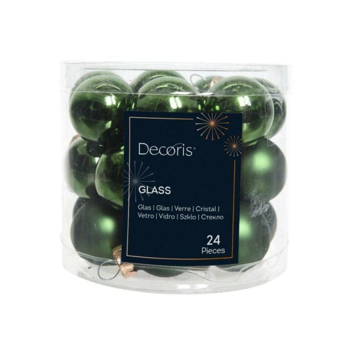 Kerstbal glas enamel dennengroen Ø 2,5 cm set van 24 - Decoris