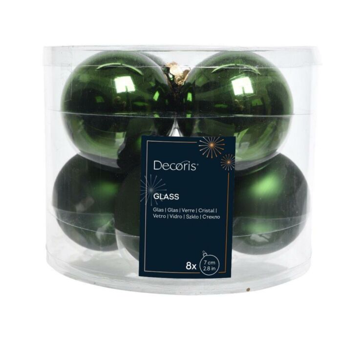 Kerstballen glas mix dennengroen Ø 7 cm set van 8 - Decoris
