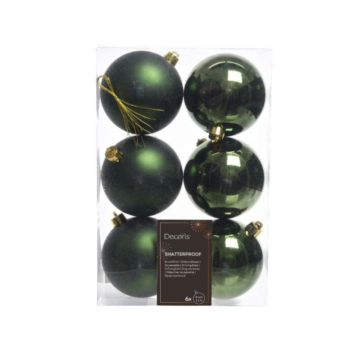 Kerstballen dennengroen kunststof mix Ø 8 cm set van 6 - Decoris Kerstballen dennengroen kunststof mix Ø 8 cm set van 6 - Decoris