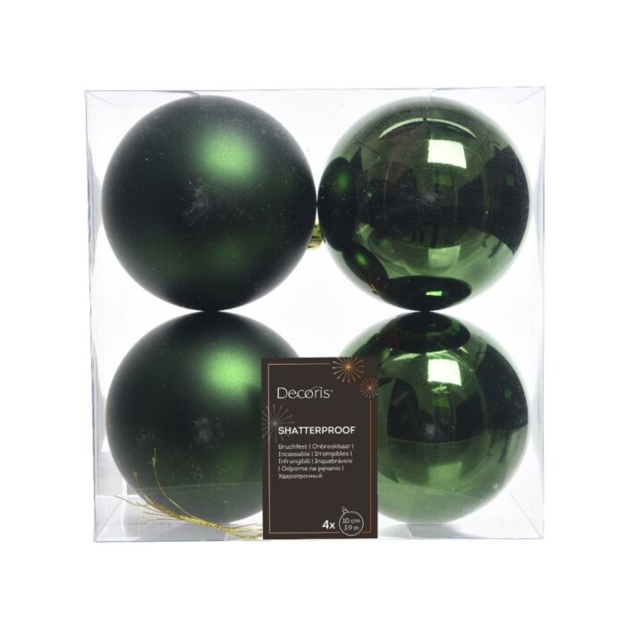 Kerstballen dennengroen kunststof mix Ø 10 cm set van 4 - Decoris