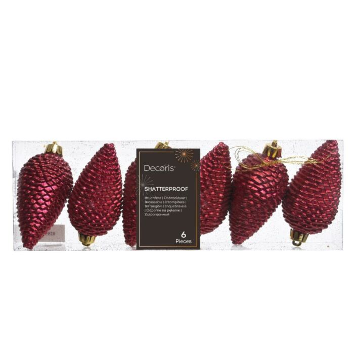 Dennenappel ossenbloed glitter kunststof 4,5 cm set van 6 - Decoris Dennenappel ossenbloed glitter kunststof 4,5 cm set van 6 - Decoris