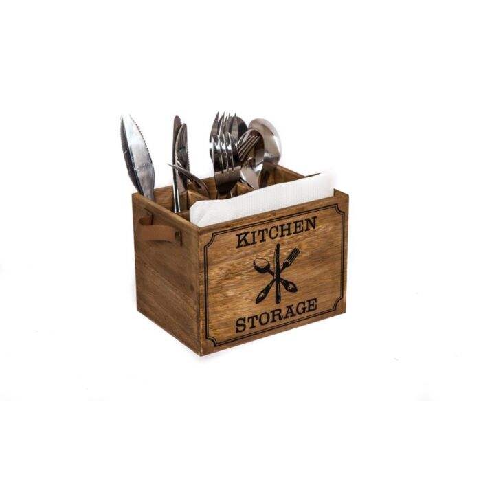 Bestekbakje hout Kitchen storage leren greep 17 cm Bestekbakje hout Kitchen storage leren greep 17 cm