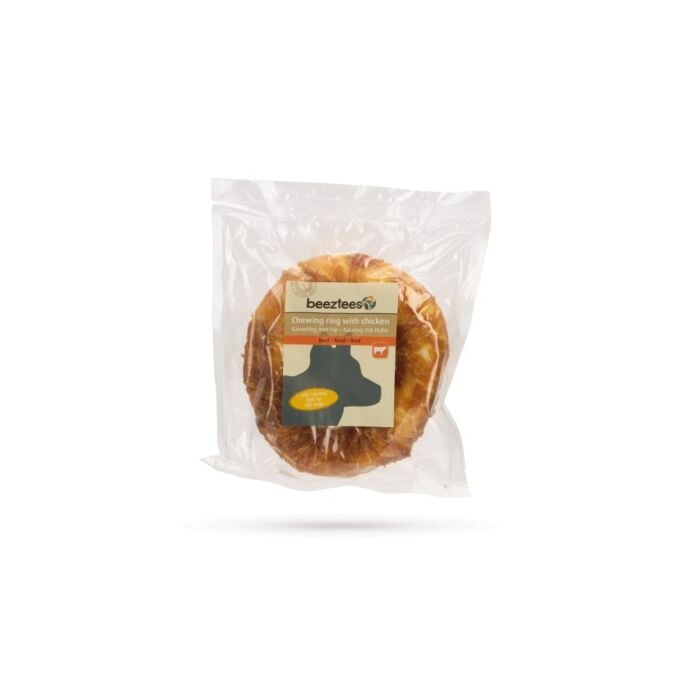 Hondensnack runderhuid ring met kip 1x 12.5 cm
