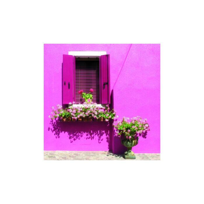 Buitencanvas roze huis h58b58cm Buitencanvas roze huis h58b58cm