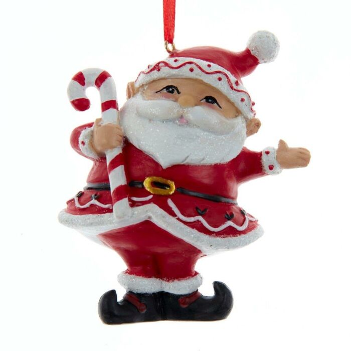 Kerstman met zuurstok ornament resin 9 cm Kerstman met zuurstok ornament resin 9 cm
