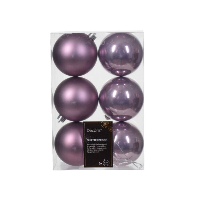 Kerstballen kristal lila kunststof mix Ø 8 cm set van 6 - Decoris