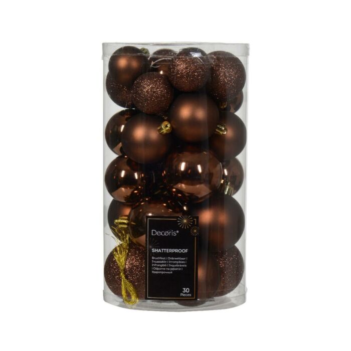 Kerstballen espresso bruin kunststof set van 30 - Decoris Kerstballen espresso bruin kunststof set van 30 - Decoris