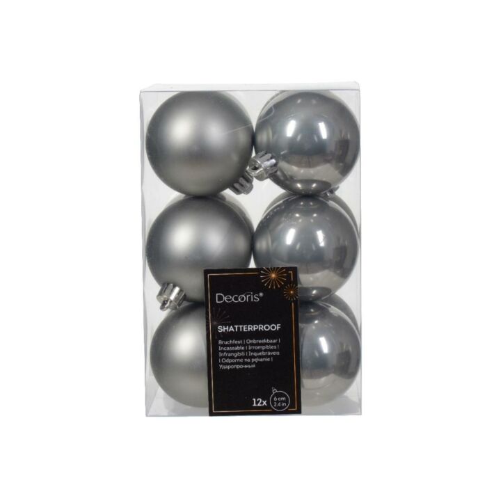 Kerstballen marmer grijs kunststof mix Ø 6 cm set van 12 - Decoris Kerstballen marmer grijs kunststof mix Ø 6 cm set van 12 - Decoris