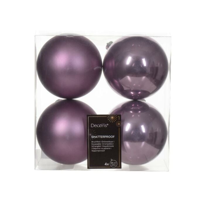 Kerstballen kirstal lila kunststof mix Ø 10 cm set van 4 - Decoris Kerstballen kirstal lila kunststof mix Ø 10 cm set van 4 - Decoris