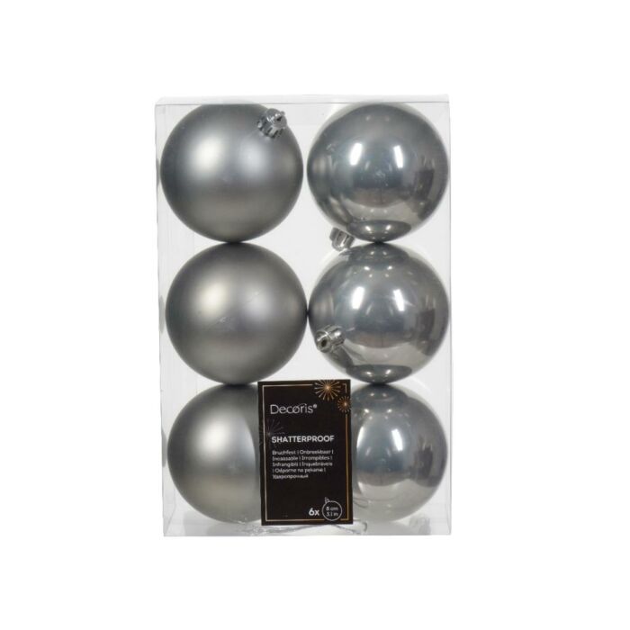 Kerstballen marmer grijs kunststof mix Ø 8 cm set van 6 - Decoris Kerstballen marmer grijs kunststof mix Ø 8 cm set van 6 - Decoris