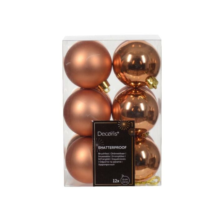 Kerstballen rood koper kunststof mix Ø 6 cm set van 12 - Decoris Kerstballen rood koper kunststof mix Ø 6 cm set van 12 - Decoris