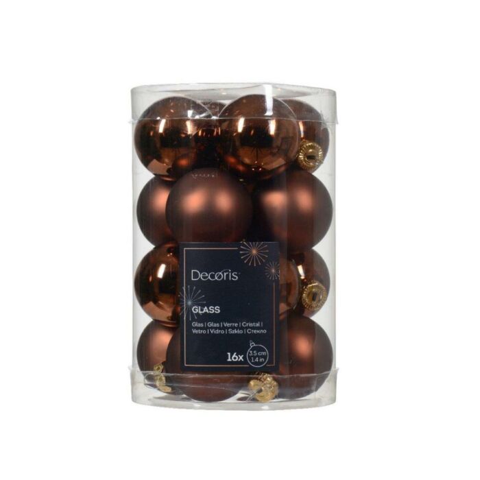 Kerstballen glas espresso bruin 3,5 cm set van 16 - Decoris
