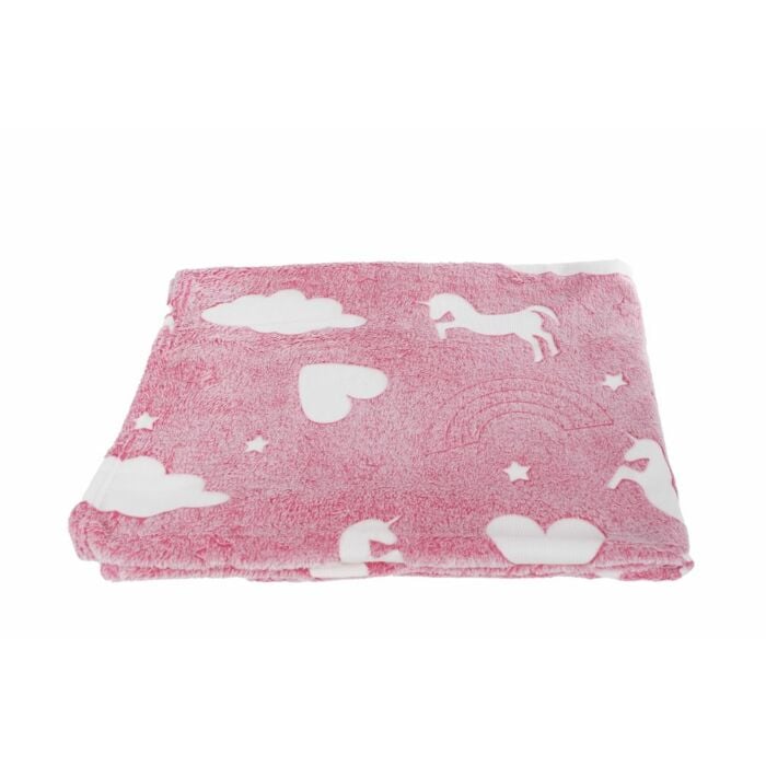 Plaid unicorn roze glow in the dark L 100 cm