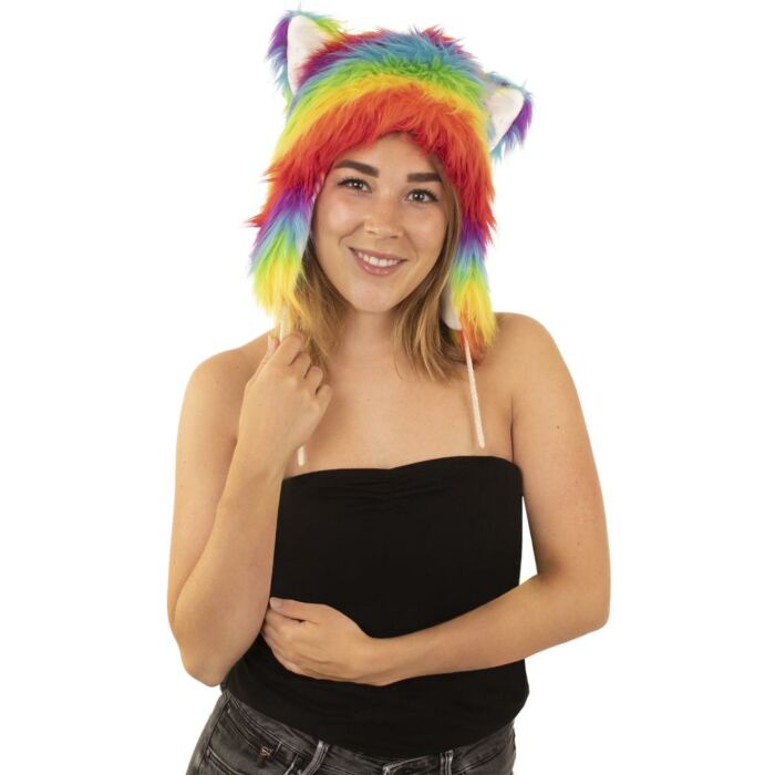 Muts pluche luxe regenboogkleuren Muts pluche luxe regenboogkleuren