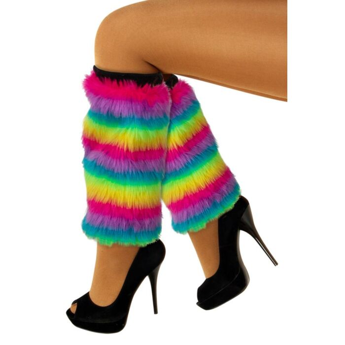 Beenwarmers pluche regenboog streep